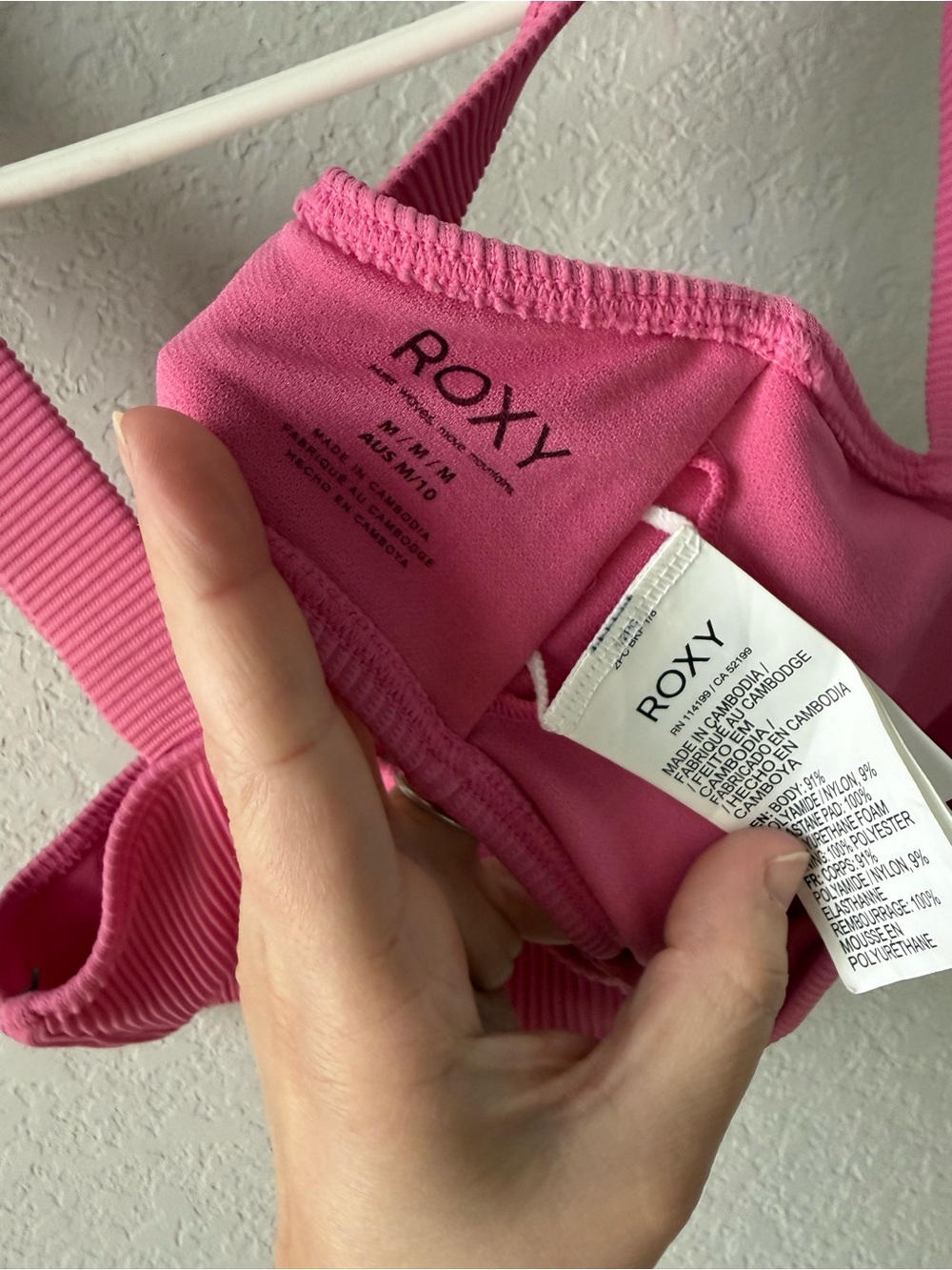 Pink Roxy Ribbed V-Notch Bathing Suit Top - Picture 3 of 3
